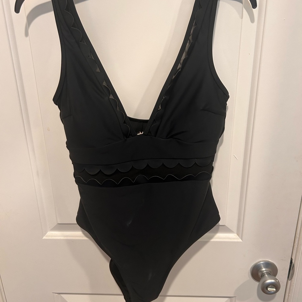 Black Scalloped One-Piece Swimsuit